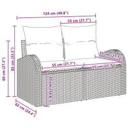 Zestaw 6-elementowy sofa ogrodowa z jasnoszarymi poduszkami z poli rattan