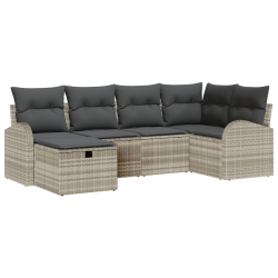 Zestaw 6-elementowy sofa ogrodowa z jasnoszarymi poduszkami z poli rattan