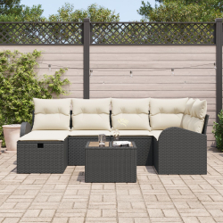 Zestaw 7 elementowy sofa ogrodowa z poduszkami Czarny Polirattan