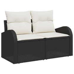 Zestaw 7 elementowy sofa ogrodowa z poduszkami Czarny Polirattan
