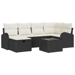 Zestaw 7 elementowy sofa ogrodowa z poduszkami Czarny Polirattan