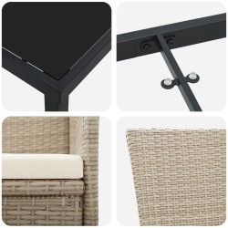 Zestaw 7-częściowy do jedzenia w ogrodzie z poduszkami Beżowy Rattan PE