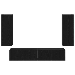 Zestaw 4 sztuk szafek RTV wiszących z czarnego dębu z materiałów inżynieryjnych, Czarna szafka RTV 80x30x30 cm z materiałów inżynieryjnych, Wiszące sz