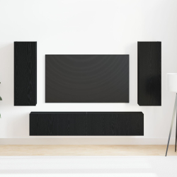 Zestaw 4 sztuk szafek RTV wiszących z czarnego dębu z materiałów inżynieryjnych, Czarna szafka RTV 80x30x30 cm z materiałów inżynieryjnych, Wiszące sz