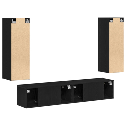 Zestaw 4 sztuk szafek RTV wiszących z czarnego dębu z materiałów inżynieryjnych, Czarna szafka RTV 80x30x30 cm z materiałów inżynieryjnych, Wiszące sz