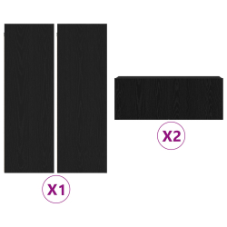 Zestaw 4 sztuk szafek RTV wiszących z czarnego dębu z materiałów inżynieryjnych, Czarna szafka RTV 80x30x30 cm z materiałów inżynieryjnych, Wiszące sz