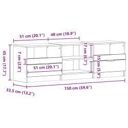 Szafka RTV Czarny Dąb 150x33,5x45 cm Z Drewna Inżynieryjnego