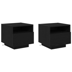 Widok X Stolik nocny z lampkami LED 2 sztuki Czarny Dąb 40x39x37 cm