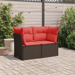 Sofa ogrodowa z poduszkami, 2-osobowa, brązowa, polirattan