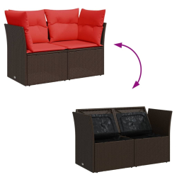 Sofa ogrodowa z poduszkami, 2-osobowa, brązowa, polirattan