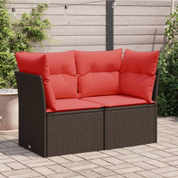 Sofa ogrodowa z poduszkami, 2-osobowa, brązowa, polirattan