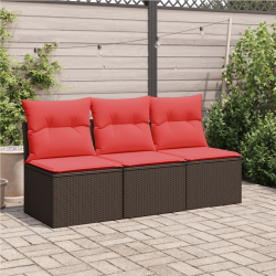 Sofa ogrodowa z poduszkami, 3-osobowa, brązowa, polirattan