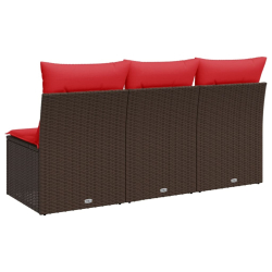 Sofa ogrodowa z poduszkami, 3-osobowa, brązowa, polirattan