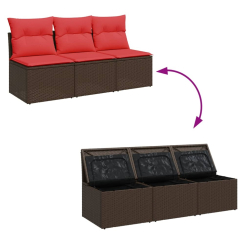 Sofa ogrodowa z poduszkami, 3-osobowa, brązowa, polirattan