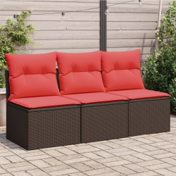 Sofa ogrodowa z poduszkami, 3-osobowa, brązowa, polirattan