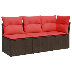 Sofa ogrodowa z poduszkami, 3-osobowa, brązowa, polirattan