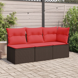 Sofa ogrodowa z poduszkami, 3-osobowa, brązowa, polirattan