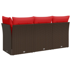 Sofa ogrodowa z poduszkami, 3-osobowa, brązowa, polirattan