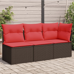 Sofa ogrodowa z poduszkami, 3-osobowa, brązowa, polirattan