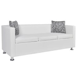 Sofa 3-osobowa ze sztucznej skóry, biała