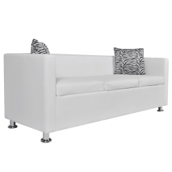 Sofa 3-osobowa ze sztucznej skóry, biała