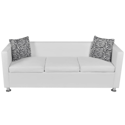 Sofa 3-osobowa ze sztucznej skóry, biała