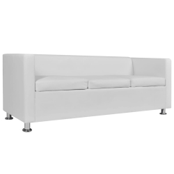 Sofa 3-osobowa ze sztucznej skóry, biała