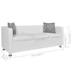 Sofa 3-osobowa ze sztucznej skóry, biała