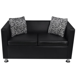 Sofa 2-osobowa ze sztucznej skóry w kolorze czarnym