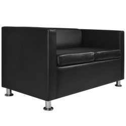 Sofa 2-osobowa ze sztucznej skóry w kolorze czarnym
