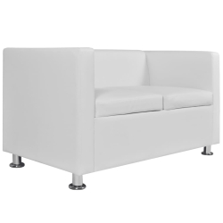 Sofa 2-osobowa ze sztucznej skóry, biała