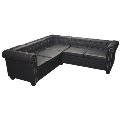 Sofa narożna Chesterfield 5-osobowa Czarna sztuczna skóra