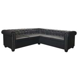 Sofa narożna Chesterfield 5-osobowa Czarna sztuczna skóra