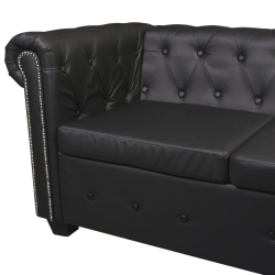 Sofa narożna Chesterfield 5-osobowa Czarna sztuczna skóra