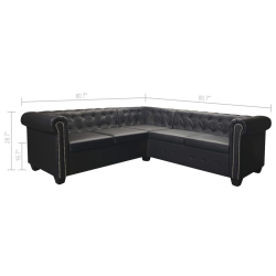Sofa narożna Chesterfield 5-osobowa Czarna sztuczna skóra