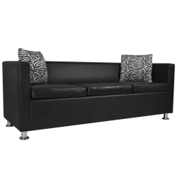 Sofa 3-osobowa ze sztucznej skóry w kolorze czarnym