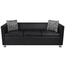 Sofa 3-osobowa ze sztucznej skóry w kolorze czarnym