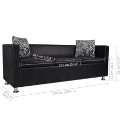 Sofa 3-osobowa ze sztucznej skóry w kolorze czarnym