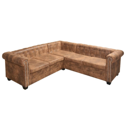 Sofa narożna Chesterfield 5-osobowa Brązowa sztuczna skóra
