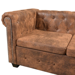 Sofa narożna Chesterfield 5-osobowa Brązowa sztuczna skóra