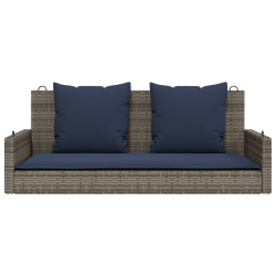 Ławka huśtawka z poduszkami Szara 119x56x48 cm Polirattan