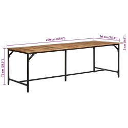 Stół jadalny 220x90x75 cm Drewno lite surowe mango