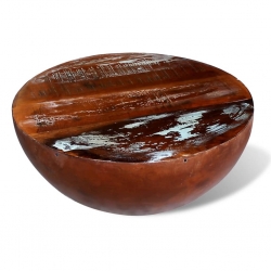 Stolik kawowy z drewna odzyskanego i stali, forma półkuli