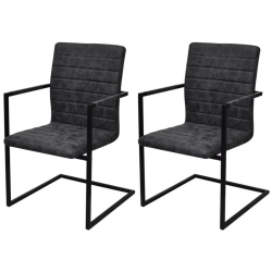 Krzesła stołowe, wspornikowe, 2 szt., czarne, sztuczna skóra