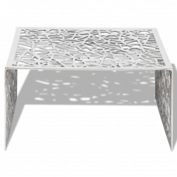Ażurowy stolik kawowy z aluminium, kolor srebrny
