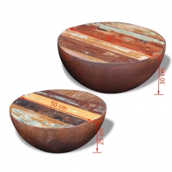 Dwa stoliki kawowe na kształt misy z drewna odzyskanego