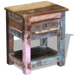 Stolik boczny z 1 szufladą, lite drewno odzyskane, 43x33x51 cm
