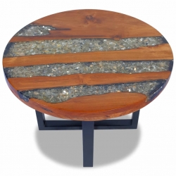 Stolik kawowy z drewna tekowego i żywicy, okrągły, 60 cm