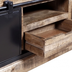 szafka pod TV z drewna mango z przesuwanymi drzwiczkami 110x30x45 cm
