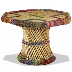 Stolik kawowy z detalami w stylu chindi, bambus, wielokolorowy